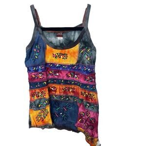 KPC 100% Cotton Embroidered 90's Y2K Patchwork Cami, Boho Hippie Free Spirit, S